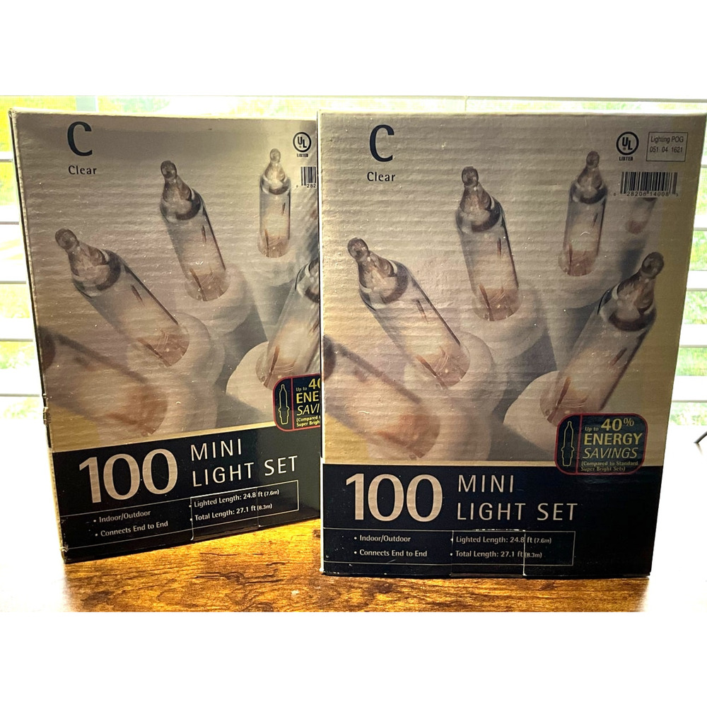NIB Christmas Holiday Lights 100 ct Clear Mini Light Set 2 Boxes Indoor Outdoor